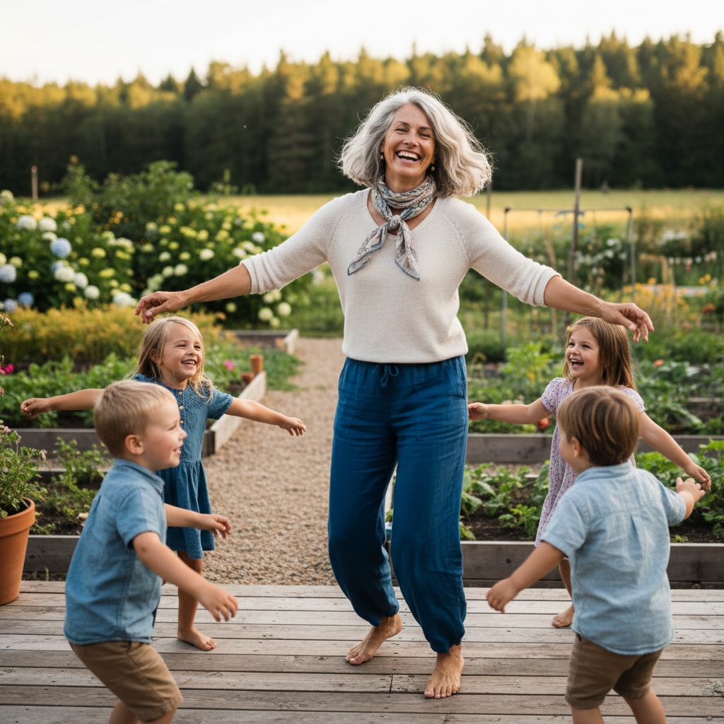 a person in their late 50s /early 60s who no longer suffer from joint pain and is enjoying life. Do not make it too AI - it must look real and also full square size