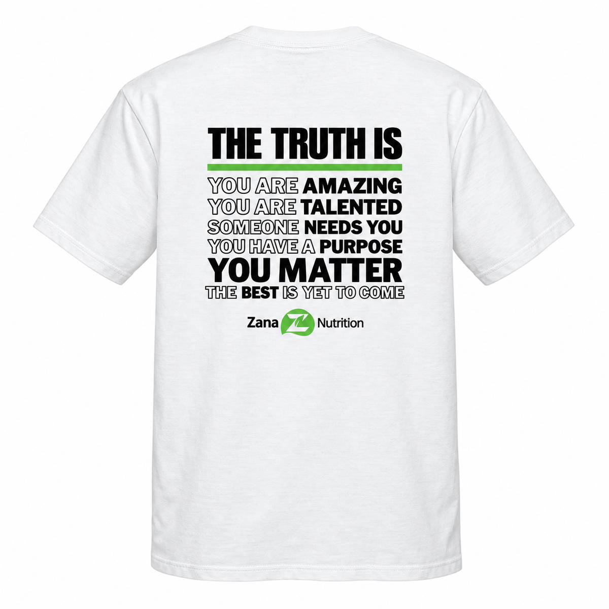 White Tee with Green Zana Logo