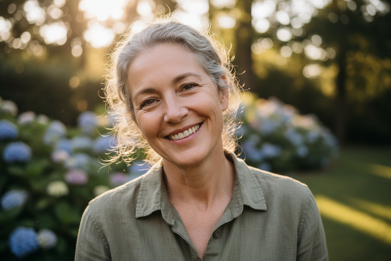 person smiling in their late 50s